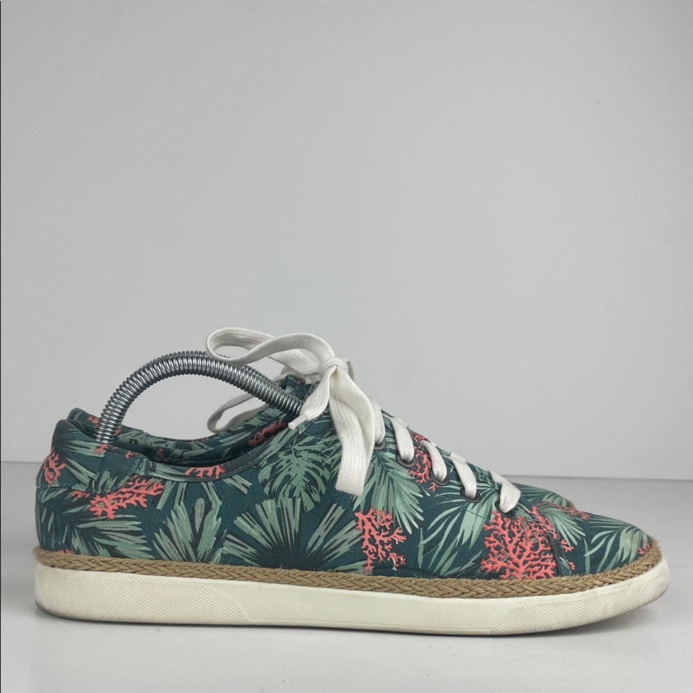 Vionic Hattie Green and Pink Tropical Canvas Espadrille Sneakers SZ 11